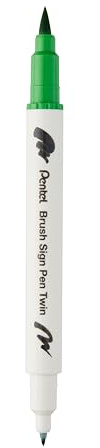 Pentel Brush Sign Pen Twin SESW30C Faserschreiber, 2 pinselähnliche Spitzen, hellgrün (1 Stück)
