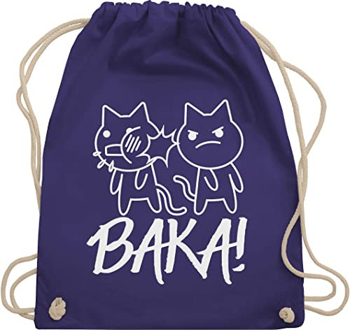 Turnbeutel Rucksack - Anime Geschenke - Baka! mit Katzen - weiß - Unisize - Lila - baumwollrucksack katzenmotive sporttasche katze baumwollbeutel fans juterucksäcke turnsack beutel stoffbeutel