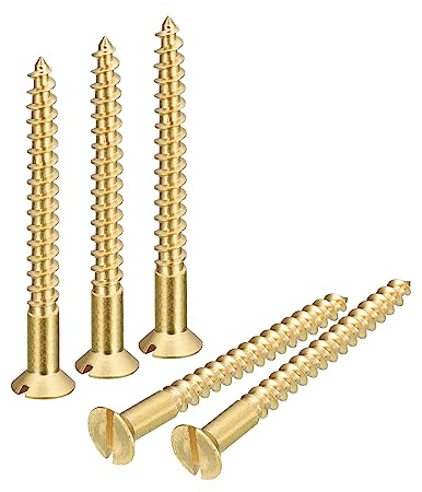 sourcing map Brass Wood Screws, 50Pcs M5 x 50mm Slotted Drive Flat Head Self Tapping Screw Countersunk for Woodworking Furniture