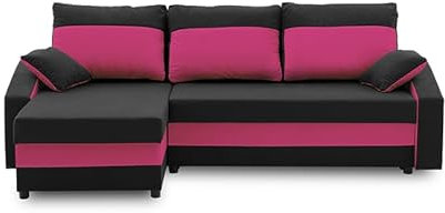 Ecksofa Hewlet Plus mit schlaffunktion - Funktionelles Design - Auswahl an Farben - Bettkasten - Rückenkissen - dekorative Kissen (MIKRO 15 + MIKRO 28)