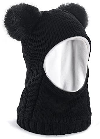 FURTALK Kleinkind Baby SchalMütze warm gefüttert Kinder Strickmütze Pom Pom Wintermütze für Jungen und Mädchen