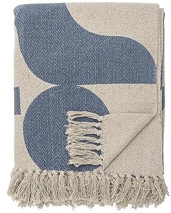 Bloomingville Hochwertige Tagesdecke 160 x 130 cm – Vielseitige Kuscheldecke aus recycelter Baumwolle, ideal als Sofadecke oder für Bett und Garten, kuschelig weich und pflegeleicht (Hellblau)