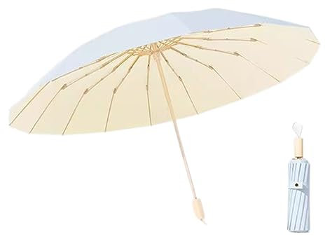 OSKOE Zweifarbiger Sonnenschirm Reise Regenschirm Sturmfest 16 Rippen Bequemer Holzgriff Taschenschirm,D