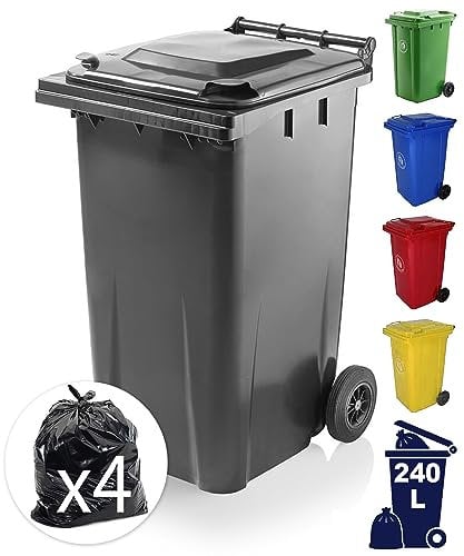 EXPRESS WHEELIE BINS - Outdoor Wheelie Bin for Household Waste Recycle Trash and Rubbish 240L Litre Small Council Size Black/Grey with Rubber Wheels