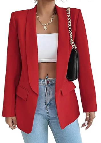 LIAOPUFUS Mujer Blazer Slim Fit Manga Larga Traje de Solapa Costume de Chaqueta de Oficina Comercial con Bolsillo Y Variedad de Colores Estilo Clásico de Ocio (Rojo, XL)