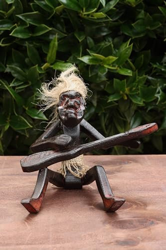 G6 Collection Handgefertigte Holzstatue, primitive Tribal-Statue, Skulptur, Tiki-Bar, handgefertigt, einzigartiges Geschenk, Heimdekoration, Akzentfigur, Dekoration, Kunstwerk, handgeschnitzt (Gitarre