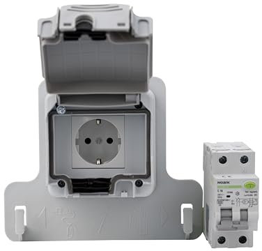 Prise pour voiture électrique, système de charge avec compteur de courant numérique LCD et interrupteur FI/disjoncteur IP66 (prise uniquement avec interrupteur RCBO Noark)