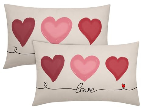 Valentinstag-Lendenkissenbezüge, 30,5 x 50,8 cm, Rot, Rosa, Herz, Liebe, Valentinstag, dekorative rechteckige Kissenbezüge, niedliche Feiertagskissen, 2er-Set, Heimdekoration für Sofa, Veranda, Couch,