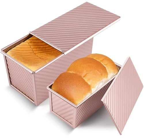 Pavsrmy Pullman-Kastenform mit Deckel, Premium-Antihaft-Sandwich-Brot-Kastenform mit Deckel, 0,5 kg/0,2 kg Teigkapazität, Karbonstahl, Wellbrot-Form mit Deckel zum Backen, Backen, 2 Stück