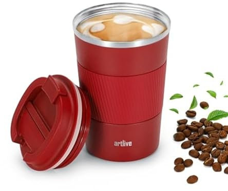 Artlive Coffee Cup, Reusable, Insulated & Double Wall Travel Mug - Travel Cup Thermal Stainless Steel Eco-Friendly with Lid - Hot & Cold Coffee Mug 510ml (RedGrip)