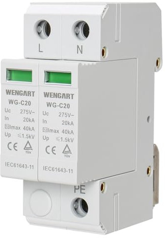 Wengart Dispositif de Protection Contre Les surtensions WG-C20,2P 20-40KA AC275V SPD Module de Protection électronique Montage sur Rail DIN