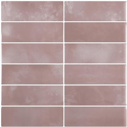 VaryPaper Dull Pink Brick Effect 3D Stickers - Self Adhesive Tiles 30.5cm x 30.5cm, 10 Pieces Peel and Stick Backsplash Tiles for Kitchen and Bathroom - Waterproof, Transfers