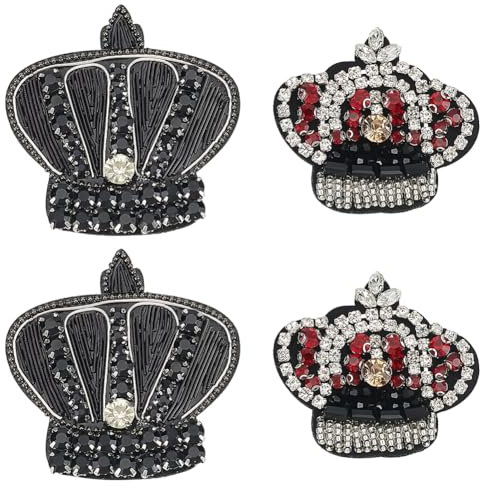 WEBEEDY 2 Stile Kronen-Perlen-Patches Kristall-Strasssteine Zum Aufnähen Applikationen Imperiales König-Königin-Abzeichen Dekorative Patches Für Kleid, Hut, Rucksack, Tasche, Jacken, Jeans, Kleidung