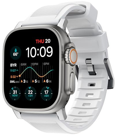 NOMAD Rugged Band Compatible with Apple Watch Ultra & Ultra 2, Series 9, 8, 7, 6, SE, and all previous versions, 45mm/49mm White/Silver Hardware