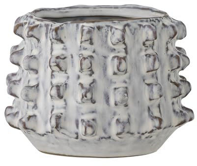 Bloomingville Brena Collection Nordic White Steingut Blumentopf, handgefertigt, Wohnkultur mit Strukturiertem Muster, D11,5 x H8,5 cm – einzigartige Glasuroberfläche, ideal für eine warme Atmosphäre