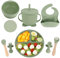 QINONEY 8 Stück Silikon Baby Geschirrset, Rutschfest Kindergeschirr Set, Kindergeschirr mit Saugnapf, Rutschfest Baby Schüssel,Baby-Teller, Baby-Besteckset für Kleinkinder, BPA Frei (Hellgrün)