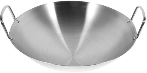 Wok In Acciaio Inox Padella Wok Antiaderente In Acciaio Inox Con Doppio Manico Wok Per Esterni Piano Cottura A Induzione Fornello Wok Grigliate Coreano Grill Pan Wok Asiatico