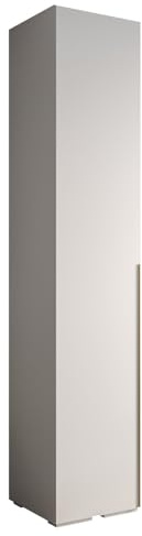 MEBLE KRYSPOL Inova 1 Moderner Schrank mit Regalen und Stange - Aufbewahrungsschrank für Schlafzimmer, Wohnzimmer - 236,7x50x47 cm - KGoldpusfarbe Weiß - Frontfarbe Weiß - Grifffarbe Gold