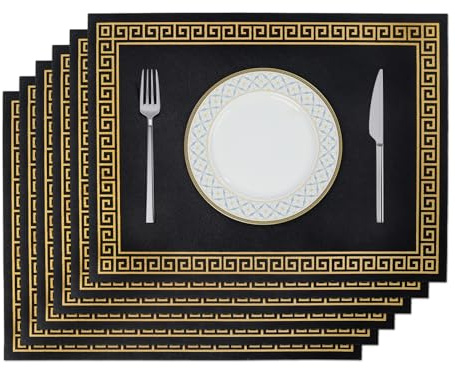 fanquare Tischsets Set von 6 rechteckigen Retro-Kunstleder-Tischsets mit Labyrinth-Muster Braun hitzebeständige, waschbare, rutschfeste Platzsets für Essküche Tisch Hochzeitsfeier Dekoration 40x30 cm