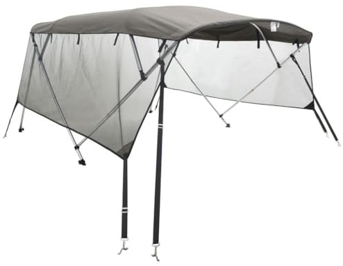 vidaXL 3 Bow Bimini Top mit Mesh-Seitenteilen, Bootsverdeck mit Aluminiumrahmen, Sonnenverdeck Boot Sonnensegel, Anthrazitgrau Schwarz 600D Polyester