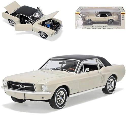 Ford Mustang I 2. Generation Coupe Grau Beige mit Dach in Schwarz 1967 1/18 Greenlight Modell Auto