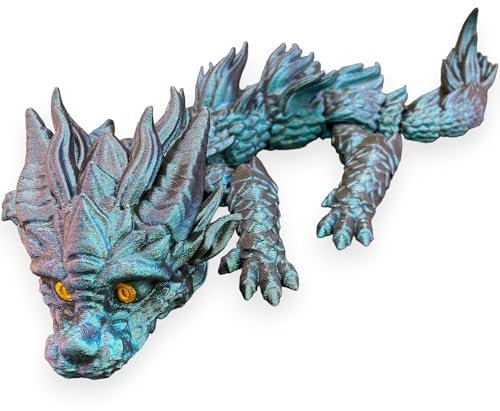 Printin3D Drache 35cm 3D-Druck Drachenfigur, Spielzeug - Drachen, voll beweglich, Typ Young Dragon (Burnt Titanium)