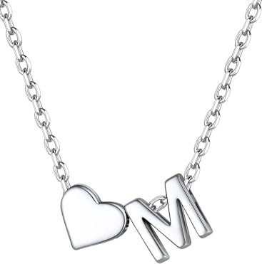 ChicSilver 925 Silber Kette, Letter Halskette mit Herz, Kleine Herz Kette mit Buchstabe M Anhänger, Initialen Modeschmuck für Damen Mädchen