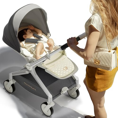 Hot Mom leichter Kinderwagen, breite Sitze, verstellbare Rückenlehne, große stoßdämpfende Räder, Magnesiumrahmen, Fahrtrichtung in Sekunden wechselbar, Modell F39 (Dunkel Grau)