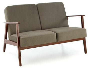KRESTON Polstersofa ASENTO | 2 Sitzer Stoffsofa Couch Loungesofa Holz | Minimalistisch Mitte des Jahrhunderts Modern | grün hell