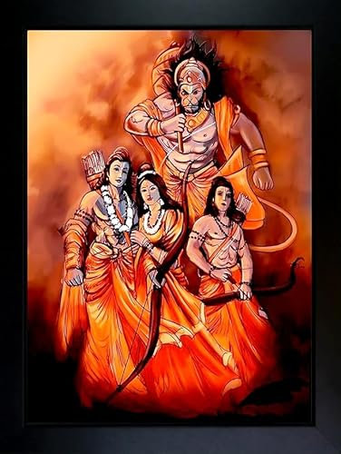 MYTHOLOGY CENTRE Sita Ram Photo Frame | Ram Sita With Laxman Hanuman ji Photo Frame Wall Painting For Home Decoration And Gifting (10 x 13.5 inch)