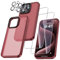 UniqueMe für iPhone 15 Pro Hülle, 5-in-1-Set Handyhülle für iPhone 15 Pro Case Rundumschutz Schutzhülle Cover,1 Handyhülle & 2 Schutzfolie & 2 Kameraschutz - Matt Rot