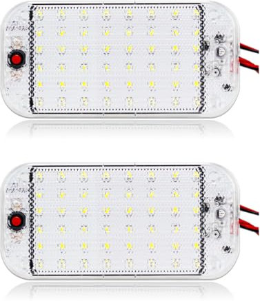 Luci LED da Tetto Interni Auto, 2 Pcs 12-85V 48 LED Super Luminosa, Lampada Camper per Auto Camion Van Barca Rimorchio Roulotte, Plafoniere con Pulsante di Interruttore Indipendente,per Camper,Van