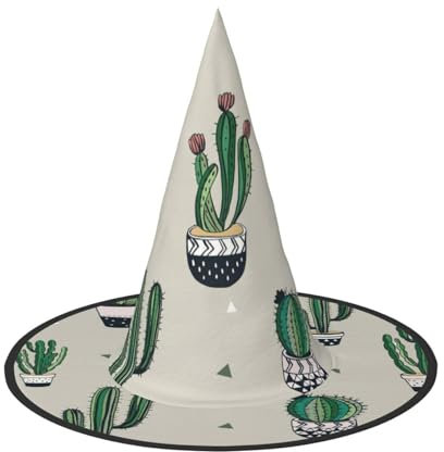 Luckily&Day Grüner Kaktus Druck Halloween Hexenhut Einzigartiger Steeple Top Kostüm Hut für Frauen Party Festival Dekoration