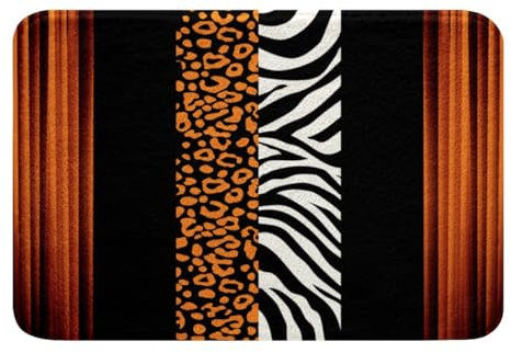Homemissing Leopard Zebra Umkehrbar Badematte 50x80cm Ombre Orange Schwarz Badteppiche Dekor Geparden Badezimmerteppich Tiere Drucken Badvorleger