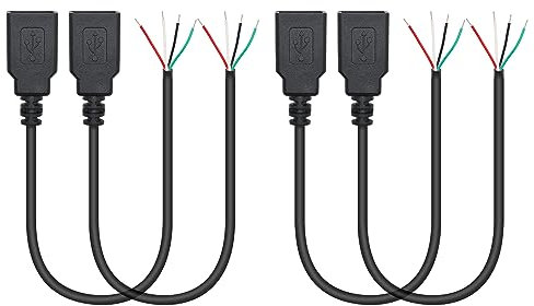 4 pezzi corti USB A Female 4 Pin Bare Wire 11 pollici, USB 5 V/2 A 4 Pin Pigtail Open End Power and Data Cable, per dispositivi USB installati o di ricambio cavi fai da te