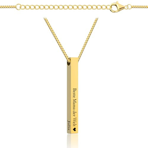 Lumari Gold Personalisierte Halskette mit Gravur - Edelstahl Anhänger, Wunschgravur Namenskette für Damen & Herren - Hypoallergener Schmuck Geschenk, Gold