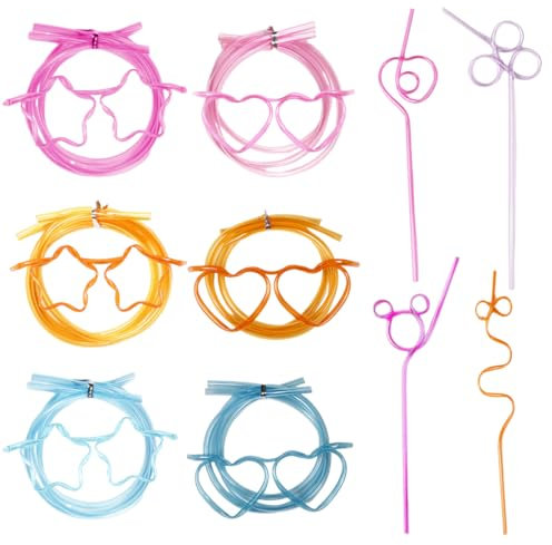 QOCUILC Lot de 10 Pailles en Forme de Lunettes Créatives réutilisables, jolies pailles nouées, pailles à cocktail colorées pour enfants, fête d'anniversaire, mariage, cadeaux de fête