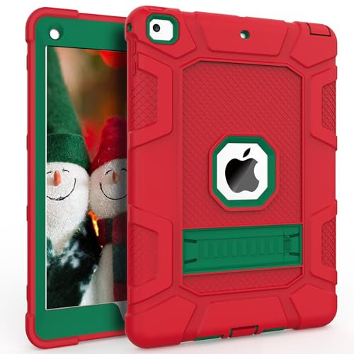 Rantice iPad 6th Generation Cases, iPad 5th Generation Case, iPad Air 2 Case, Shockproof Rugged Drop Protection Cover Built with Kickstand for iPad 9.7'' A1893/A1954/A1822/A1823 (Red+DarkGreen)