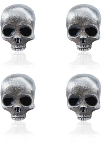 SUPERFINDINGS 4 Stück Gothic Totenkopf Brosche Punk Antik Silber Totenkopf Brosche Anstecknadeln Punk Stil Skelettkopf Brustnadel Legierung Totenkopf Anstecknadeln Halloween Totenkopf Anstecker