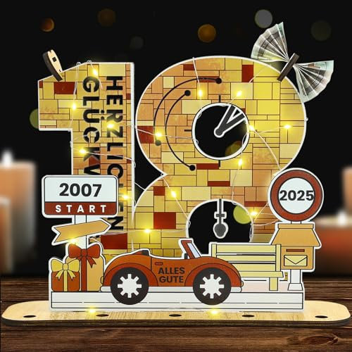 Belillpipi 2025 Holzfarbe Originelle 18 Geburtstag Deko Geburtstag Holz mit LED, Frauen & Männer Geburtstag Pixel Retro Holz-Schild Gästebuch für Geschenke, Partys, Geburtstage, Jubiläum