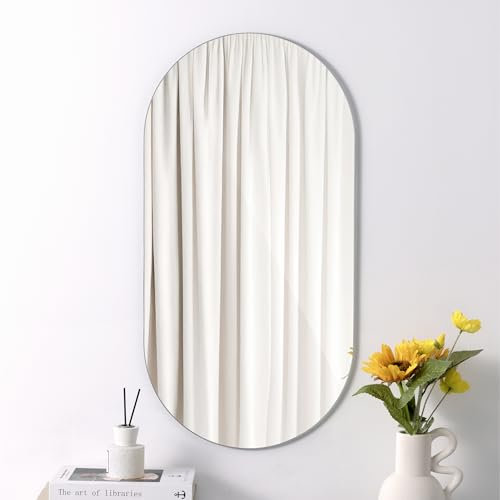 Navaris Ungerahmter ovaler Spiegel - Spiegel Wand - Spiegel Oval - Spiegel Flur - Modernes Design - Wandspiegel - Vertikal oder horizontal aufhängbar - Hochwertiges Glas