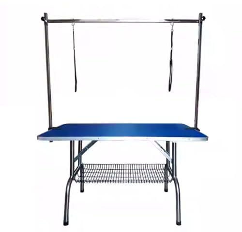 Trimmtisch für Hunde Katzen Schertisch Klappbar, Höhenverstellbar Hundefrisiertisch Hundefriseur Tisch inkl. 360° Drehbarer Haltegurt & Schlingen & Unterkorb(Blue)