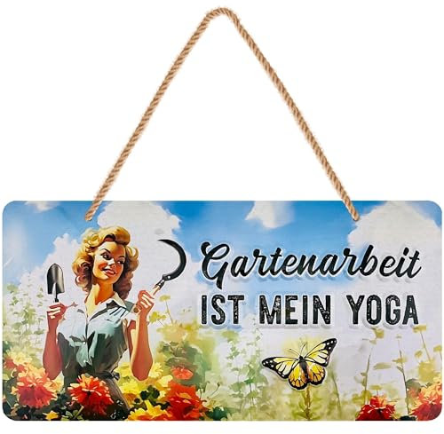 LANOLU Retro Blechschild GARTENARBEIT IST MEIN YOGA, Gartenschilder mit Sprüchen, Gartengeschenkidee, Schild Garten Gärtner Geschenke- retro Deko vintage Metallschild Garten 16x32cm
