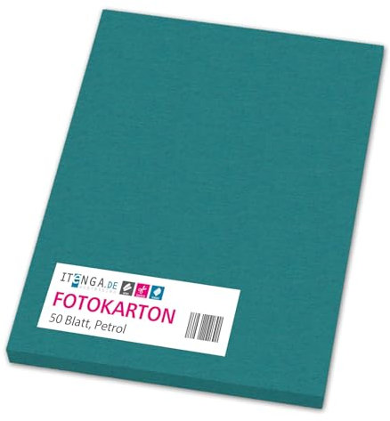 itenga farbiger Fotokarton 50 Blatt A4 300 g/qm² - Tonpapier Tonkarton Bastelpapier Bastelkarton Bogen durchgefärbt zum kreativen Gestalten und Basteln (PETROL)