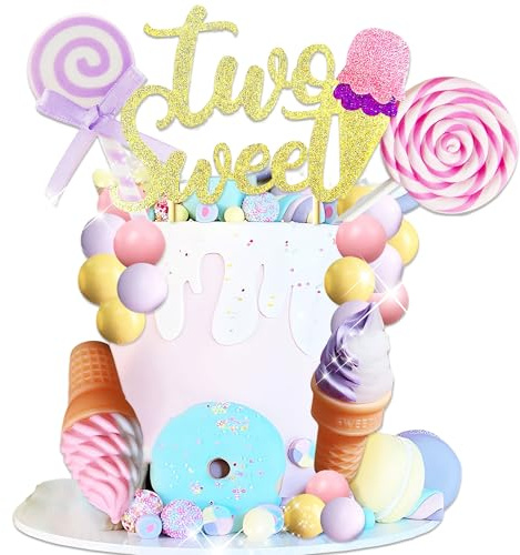 Eis Kuchen Topper Zwei Süße Party Tortenaufleger Donut 2. Geburtstag Partydekorationen Donut Eiscreme Party Tortenaufleger Dekor für Süßes Dessert Geburtstag Zubehör