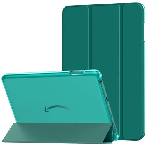 MoKo Case Fits Amazon Kindle Fire HD 8 & 8 Plus Tablet(12/10th Gen, 2024/2022/2020 Release) 8, PU Leather Trifold Stand Cover with Translucent Frosted Backshell with Auto Wake/Sleep, Jade Green
