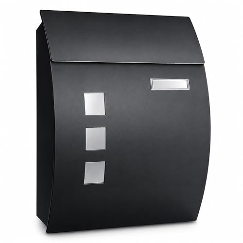 Rynli Wall Mounted Post Box for Outside – Large Waterproof Letterbox with Key Lock, Weather-Resistant Galvanised Steel Mail Box with Viewing Windows, Modern Curved Design Postbox for Home & Office