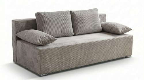 bonni24 Lunera Cord Schlafsofa 3-Sitzer mit Bettkasten, Sofa mit Schlaffunktion und Stauraum, Liegefläche 135x195 cm, Grau