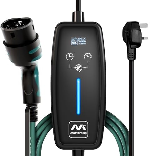Masterplug EV Charging Cable for Electric and Hybrid Vehicles, 15 Metres, Mode 2, 3 Pin UK Plug to Type 2 Car Charger, 2.4kW, EVCM221015-MP