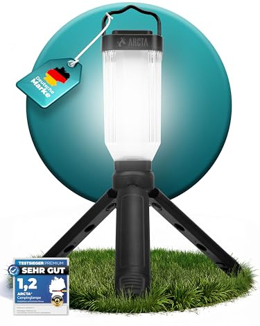 ARCTA® Mini Campinglampe LED Dimmbar – USB-C Aufladbar, IPX7 Wasserdicht, nur 104g – bis zu 170h Leuchtdauer – Zeltlampe mit Aufhängung & Standfuß für Camping, Wandern & Notlicht